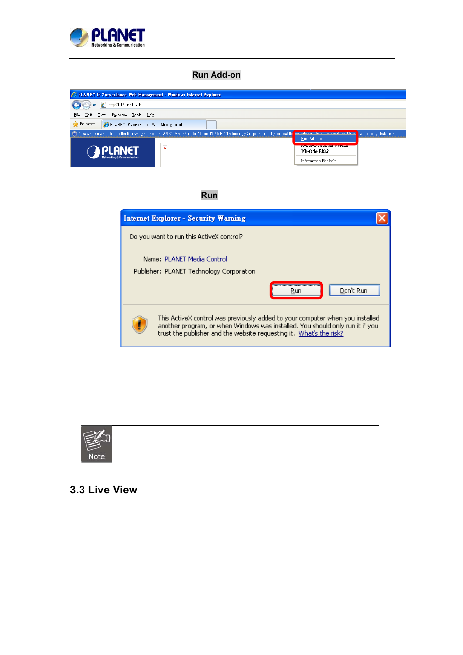 3 live view | PLANET ICA-4210P User Manual | Page 32 / 93