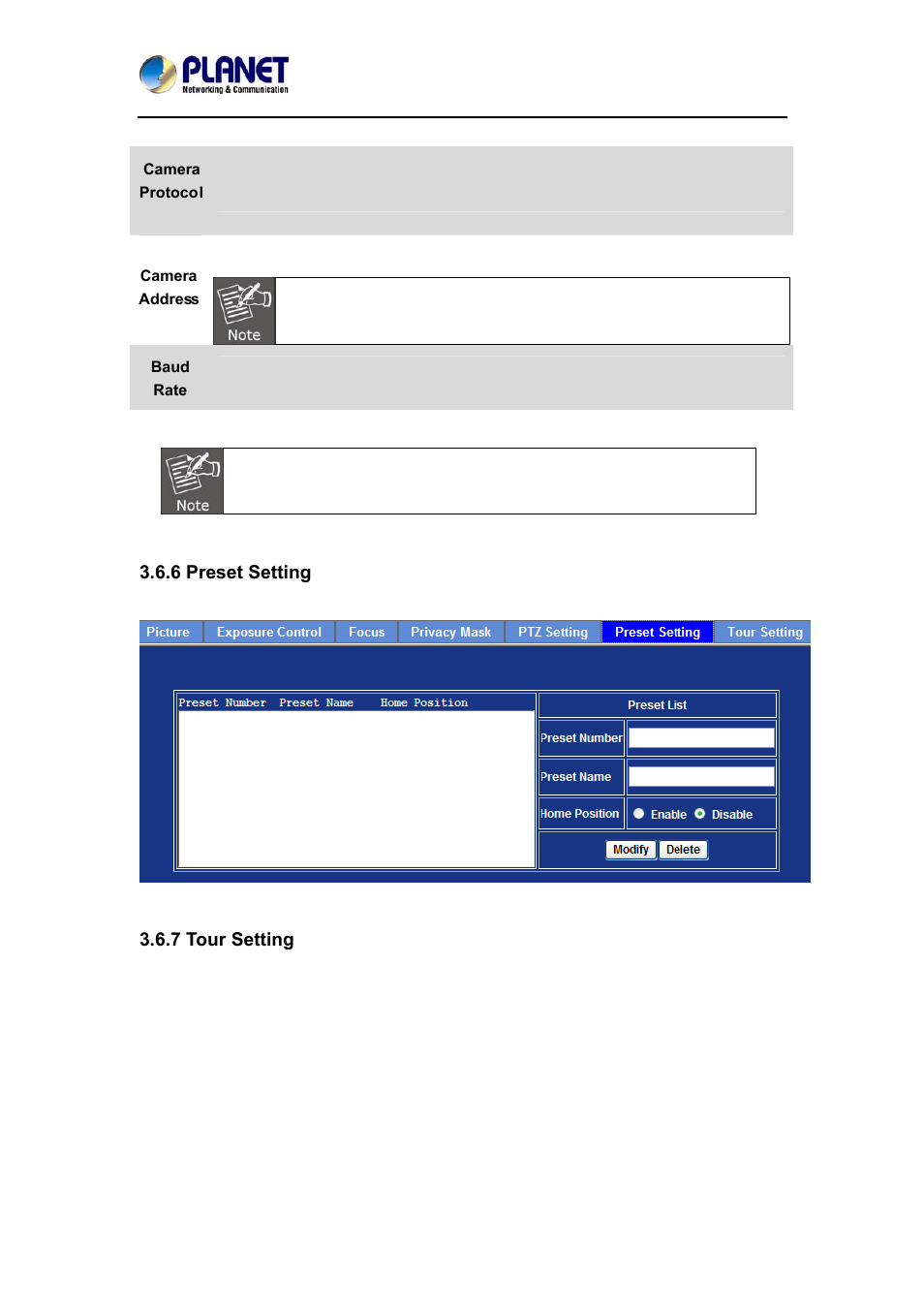 6 preset setting, 7 tour setting, 6 preset setting 3.6.7 tour setting | PLANET ICA-4210P User Manual | Page 50 / 93