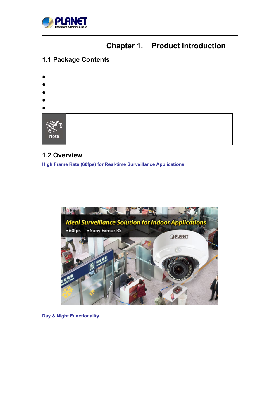 Chapter 1. product introduction, Package contents, Overview | 1 package contents 1.2 overview, 1 package contents, 2 overview | PLANET ICA-4210P User Manual | Page 6 / 93