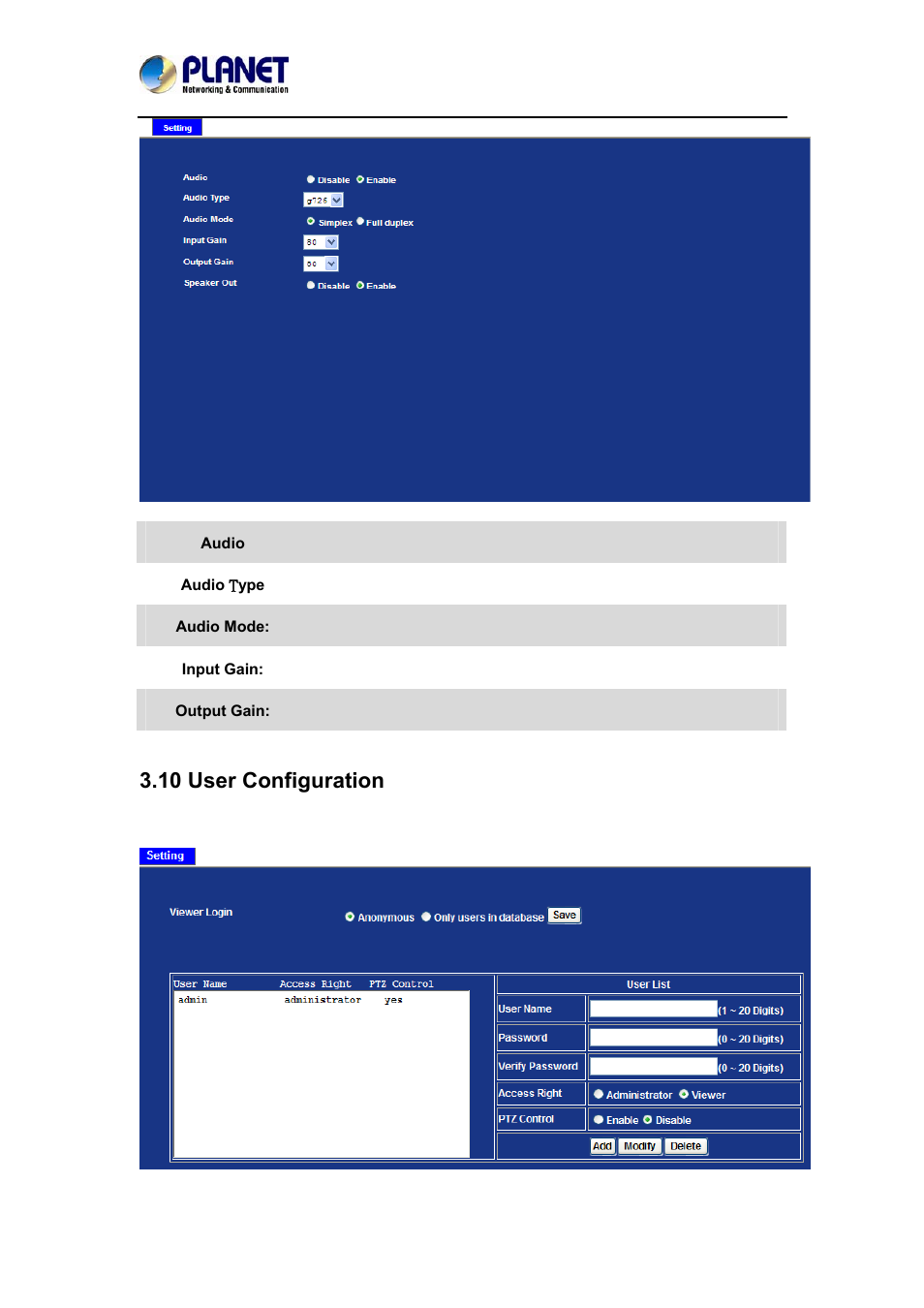 10 user configuration | PLANET ICA-4210P User Manual | Page 62 / 93