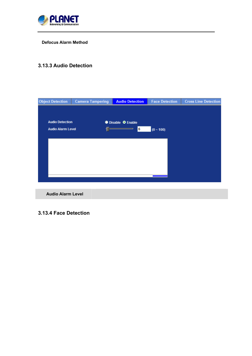 3 audio detection, 4 face detection, 3 audio detection 3.13.4 face detection | PLANET ICA-4210P User Manual | Page 68 / 93