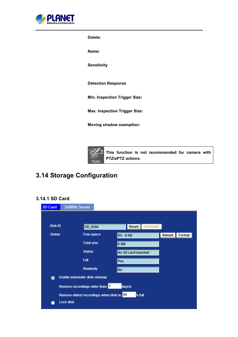 14 storage configuration, 1 sd card | PLANET ICA-4210P User Manual | Page 71 / 93