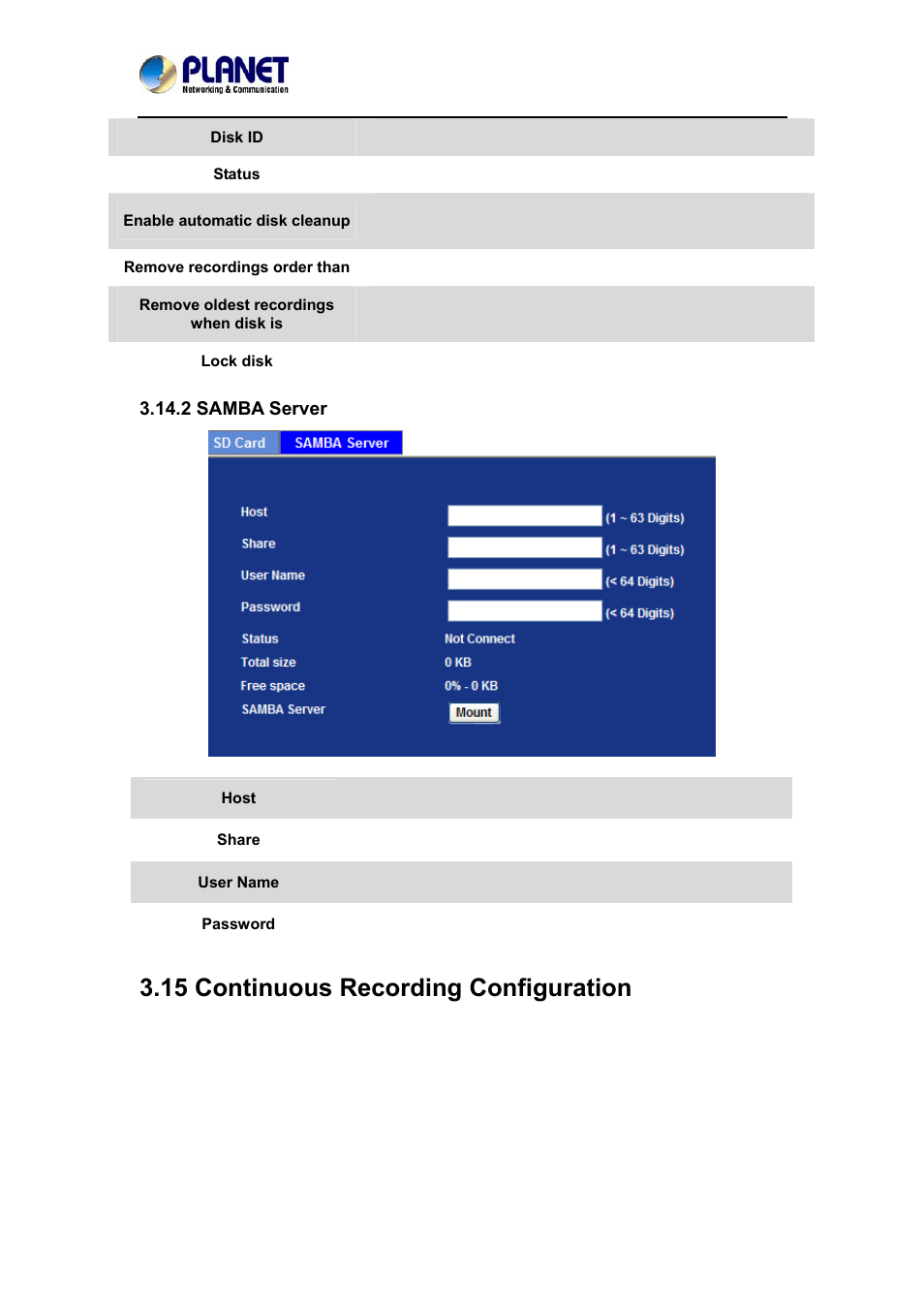2 samba server, 15 continuous recording configuration | PLANET ICA-4210P User Manual | Page 72 / 93