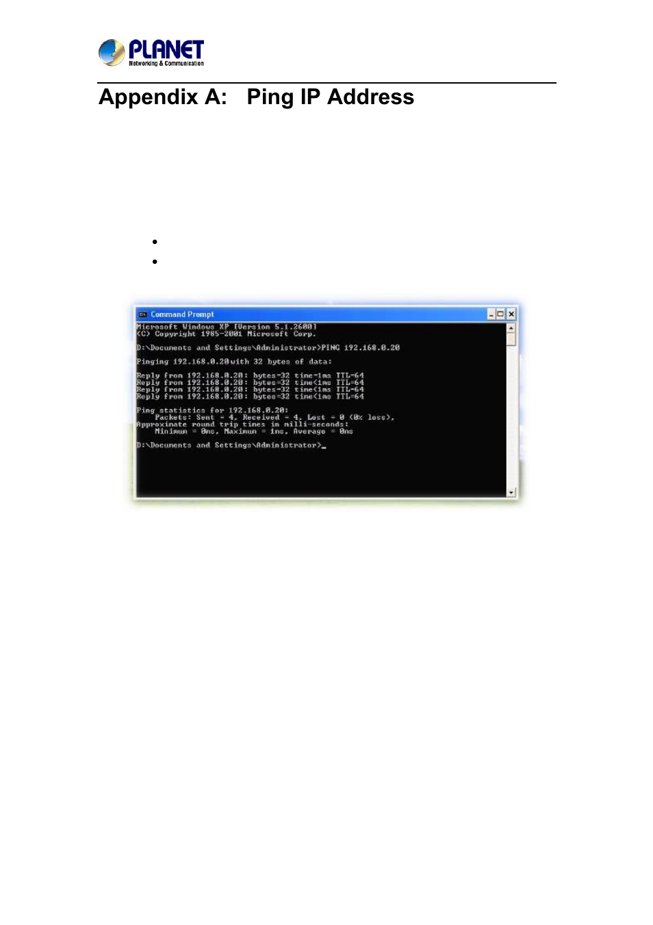 Appendix a: ping ip address | PLANET ICA-4210P User Manual | Page 81 / 93