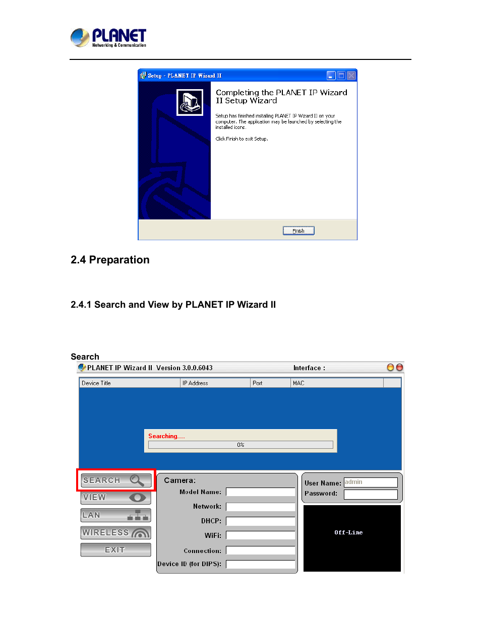 4 preparation, 1 search and view by planet ip wizard ii | PLANET ICA-4500V User Manual | Page 23 / 99