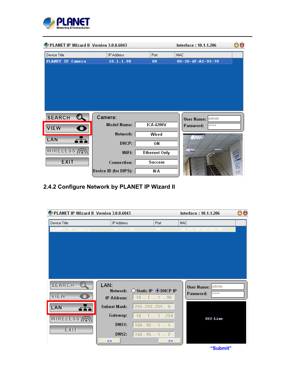 2 configure network by planet ip wizard ii | PLANET ICA-4500V User Manual | Page 25 / 99