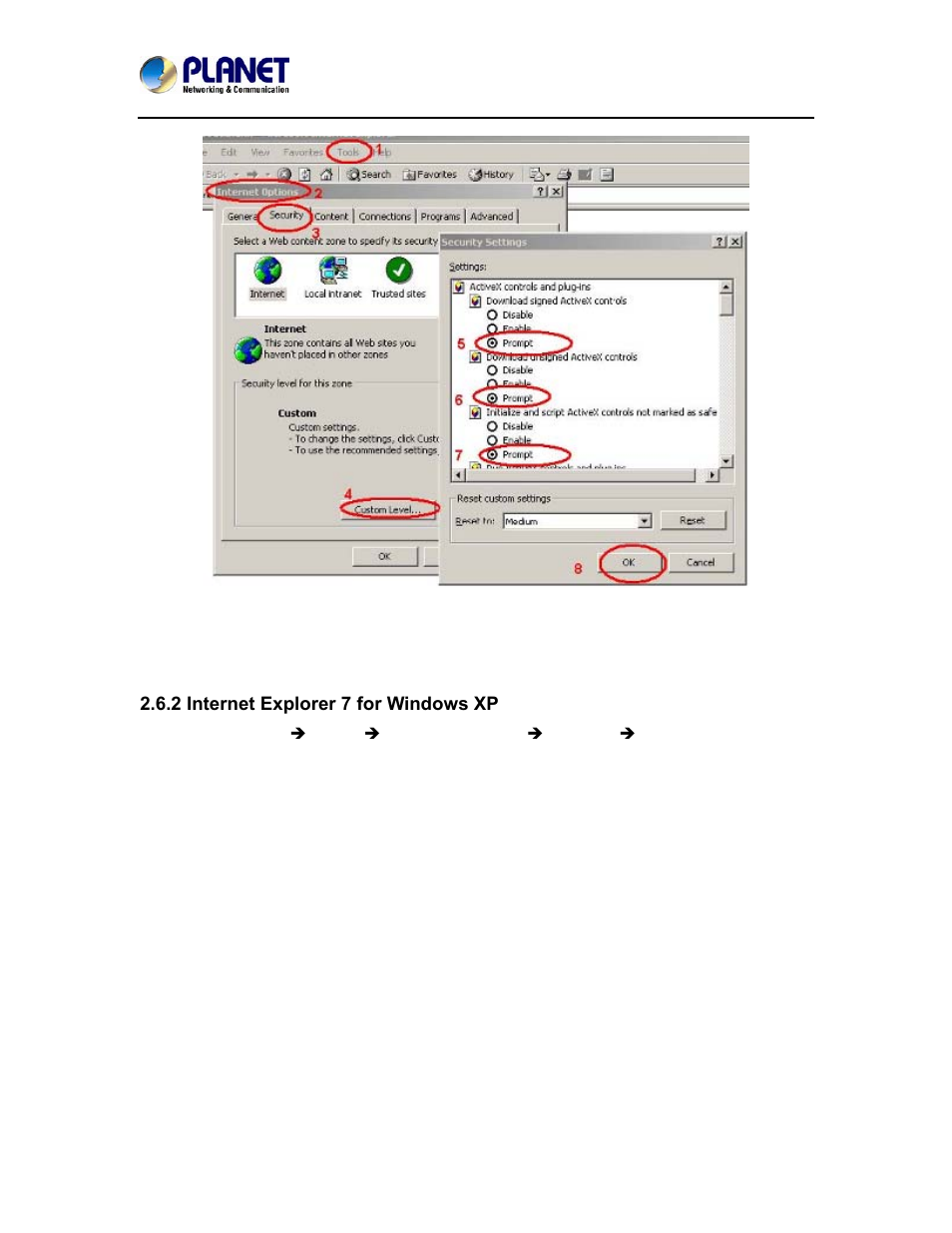 2 internet explorer 7 for windows xp, 1 internet explorer 6 for windows xp | PLANET ICA-4500V User Manual | Page 33 / 99