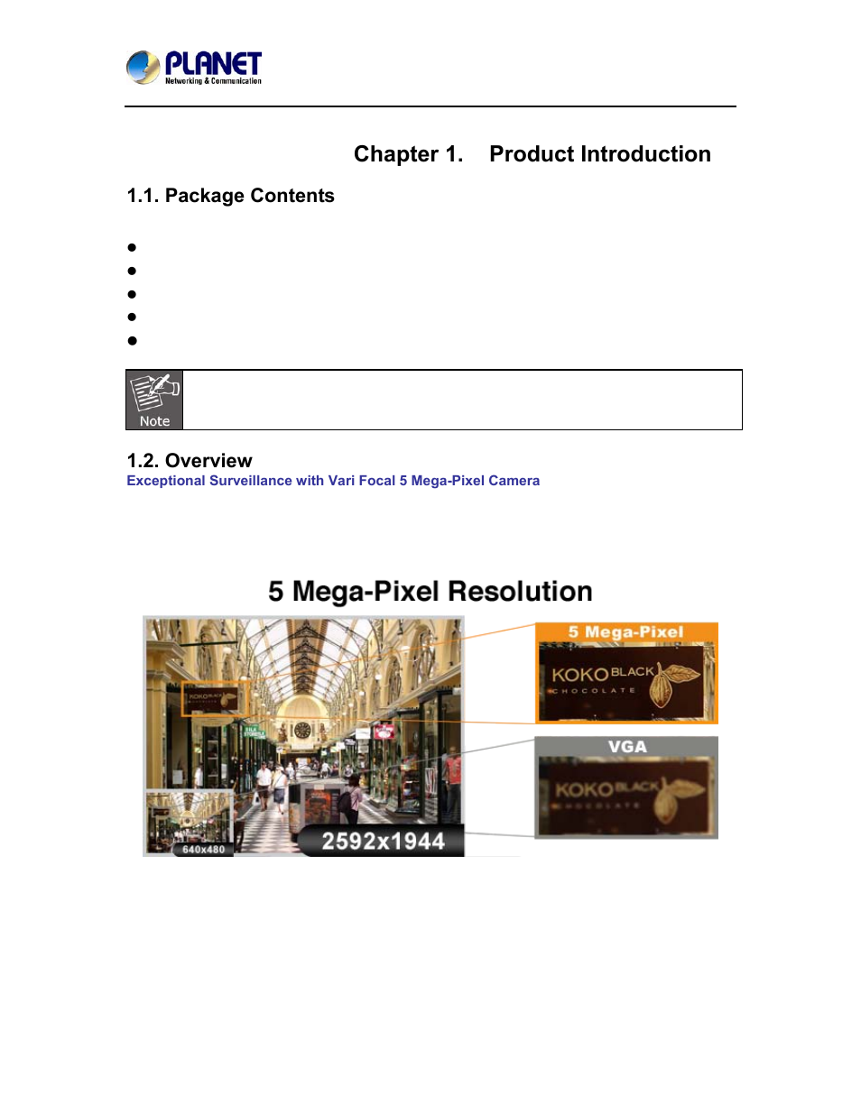 Chapter 1. product introduction, Package contents, Overview | Chapter 1, Product introduction | PLANET ICA-4500V User Manual | Page 6 / 99