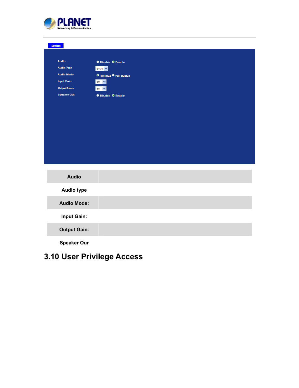 10 user privilege access, User privilege access | PLANET ICA-4500V User Manual | Page 68 / 99