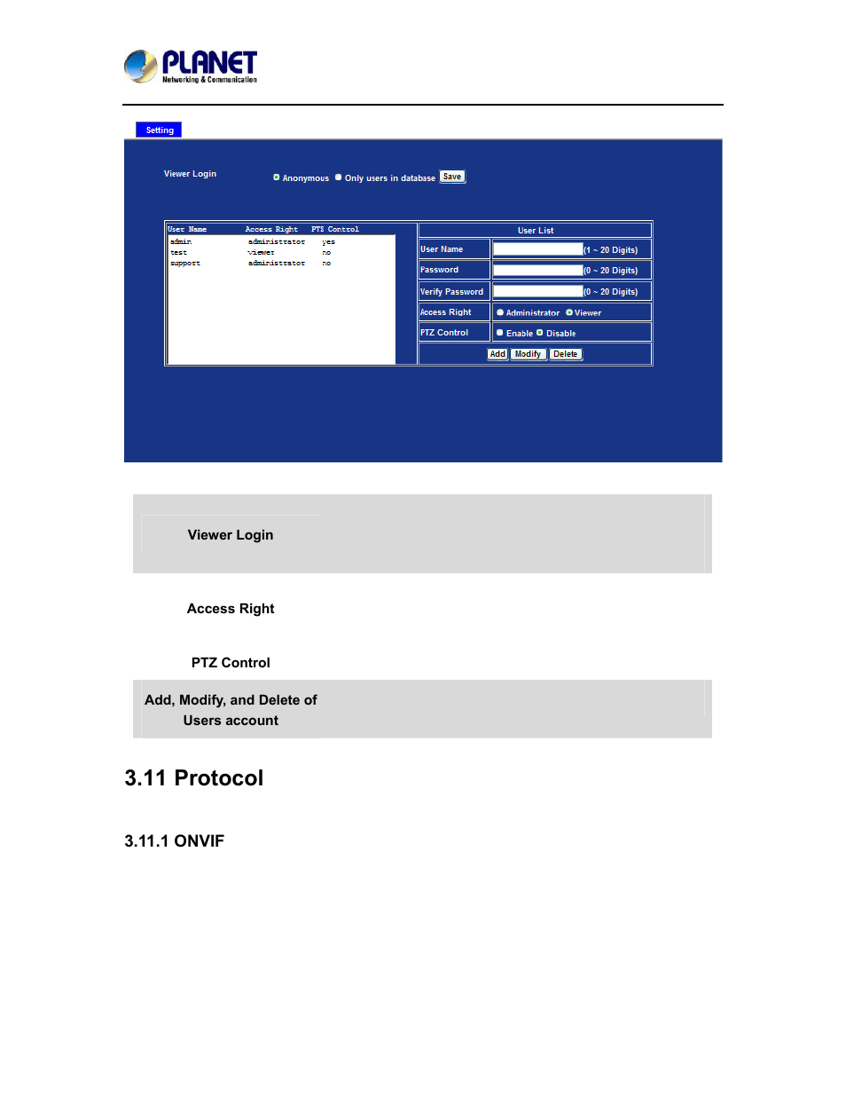 11 protocol, 1 onvif, Protocol | PLANET ICA-4500V User Manual | Page 69 / 99