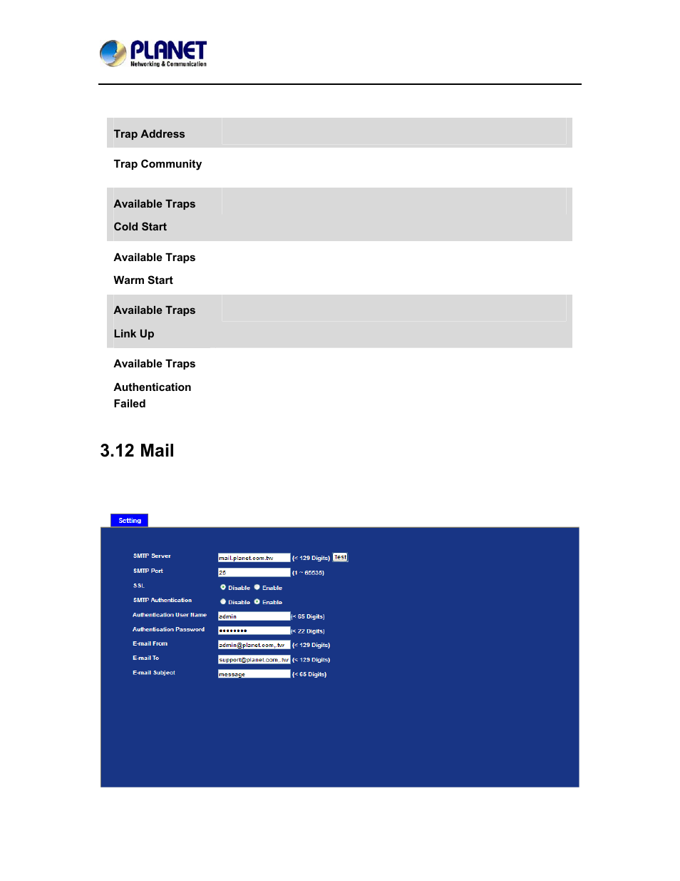 12 mail, Mail | PLANET ICA-4500V User Manual | Page 71 / 99