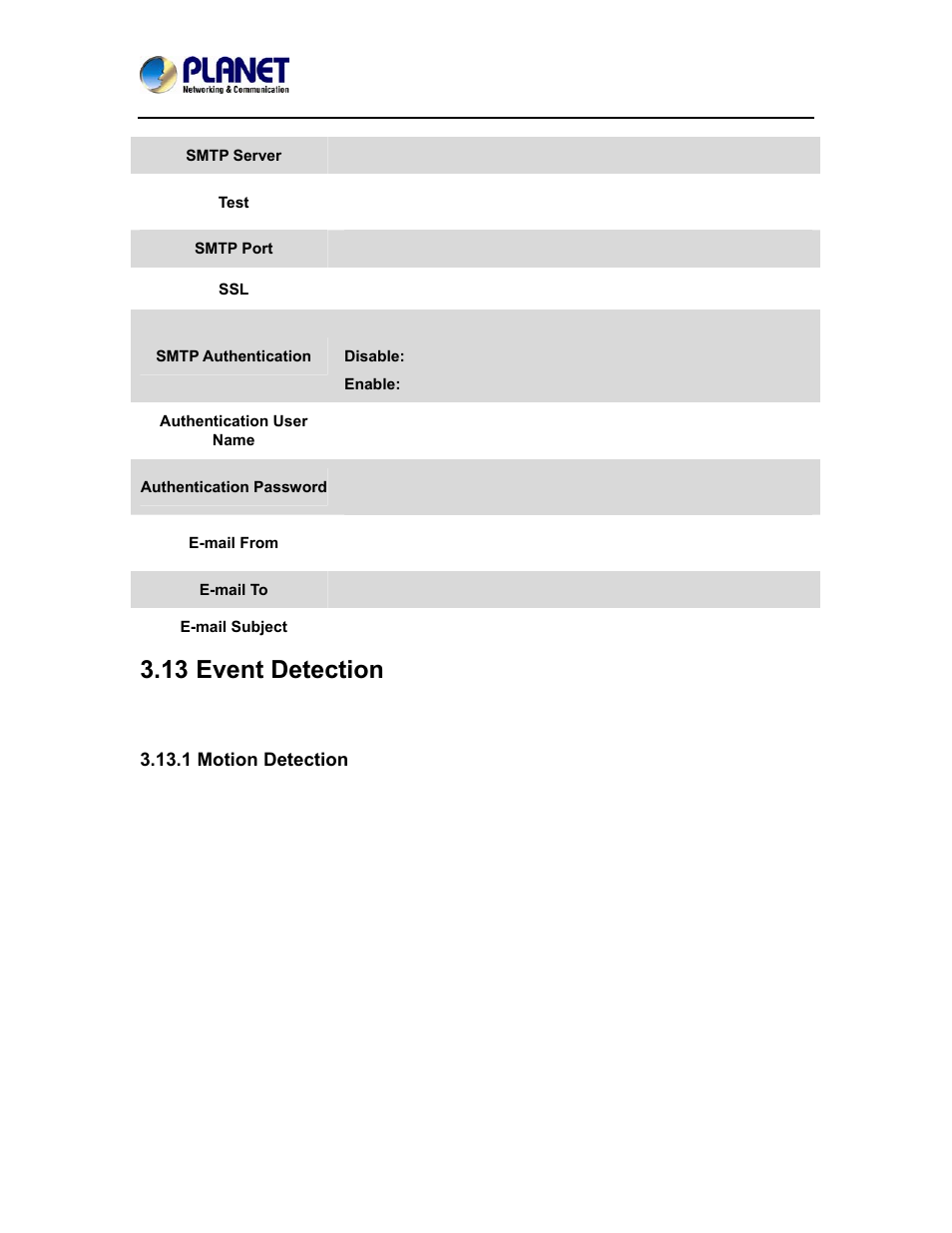 13 event detection, 1 motion detection, Event detection | PLANET ICA-4500V User Manual | Page 72 / 99