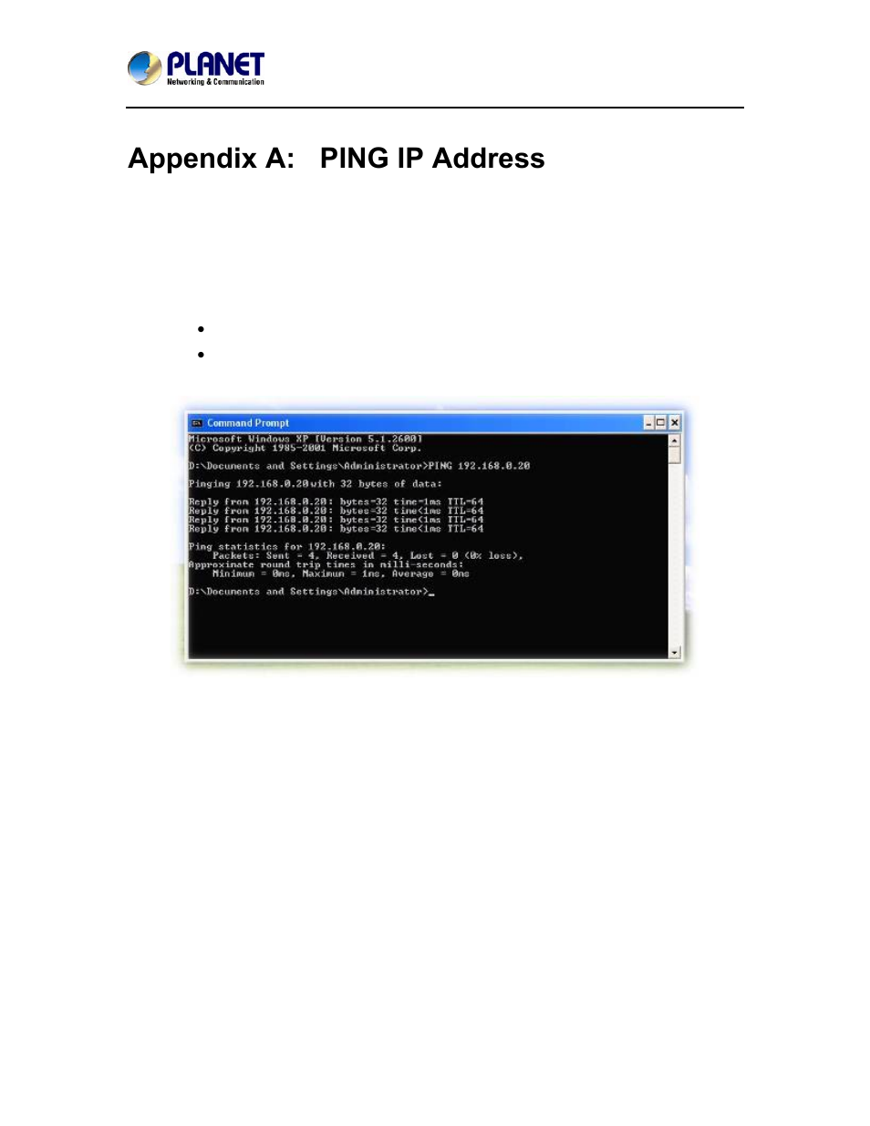 Appendix a: ping ip address, Appendix a, Ping ip address | PLANET ICA-4500V User Manual | Page 87 / 99