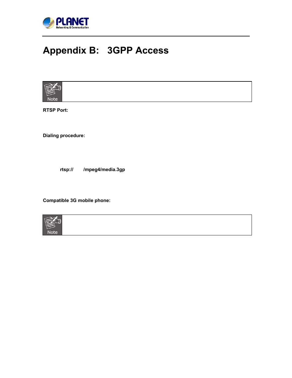 Appendix b: 3gpp access, Appendix b, 3gpp access | PLANET ICA-4500V User Manual | Page 88 / 99