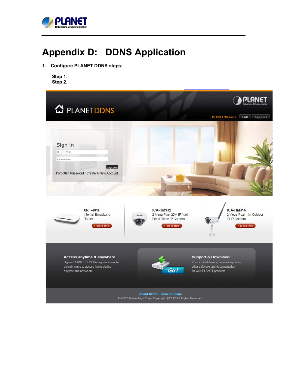 Appendix d: ddns application, Appendix d, Ddns application | PLANET ICA-4500V User Manual | Page 90 / 99