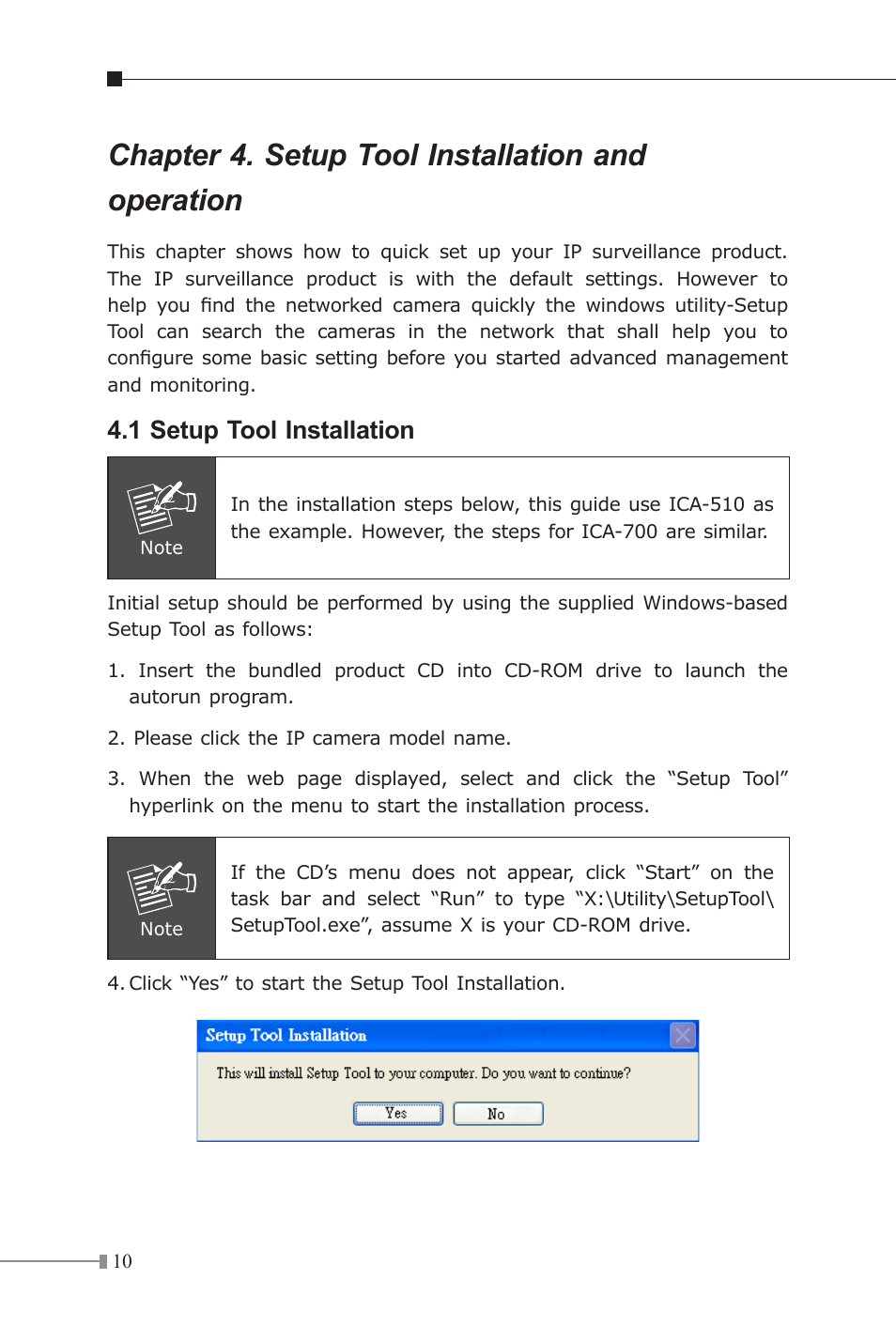 Chapter 4. setup tool installation and operation, 1 setup tool installation | PLANET ICA-510 User Manual | Page 10 / 28