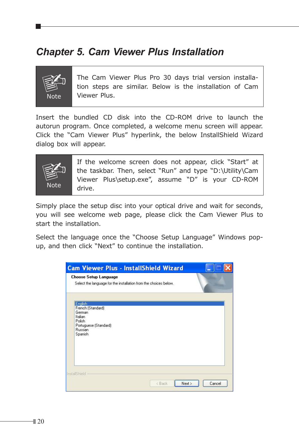 Chapter 5. cam viewer plus installation | PLANET ICA-510 User Manual | Page 20 / 28