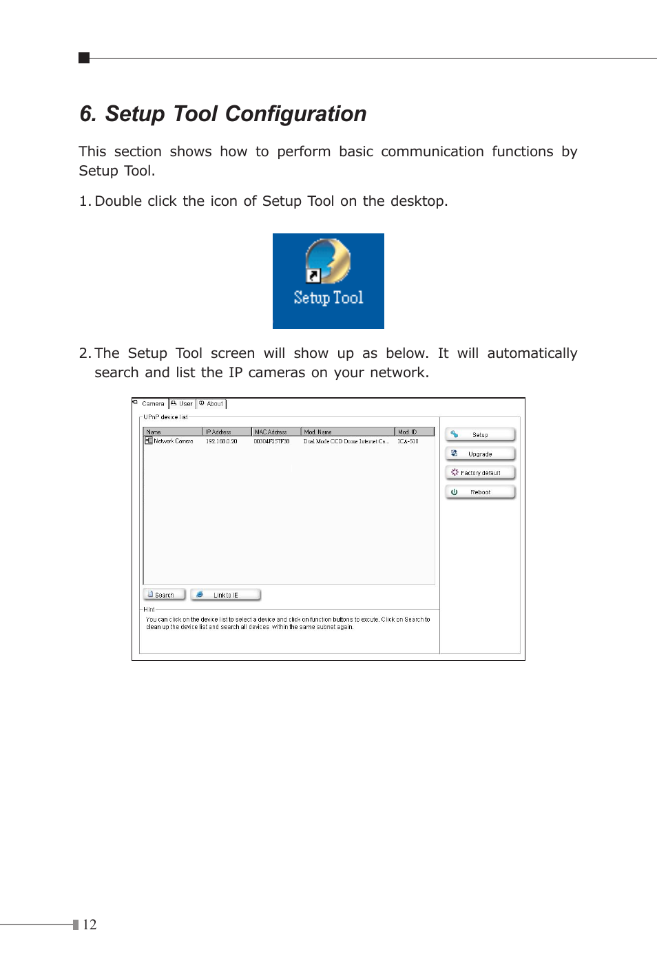 Setup tool configuration | PLANET ICA-510 User Manual | Page 12 / 24