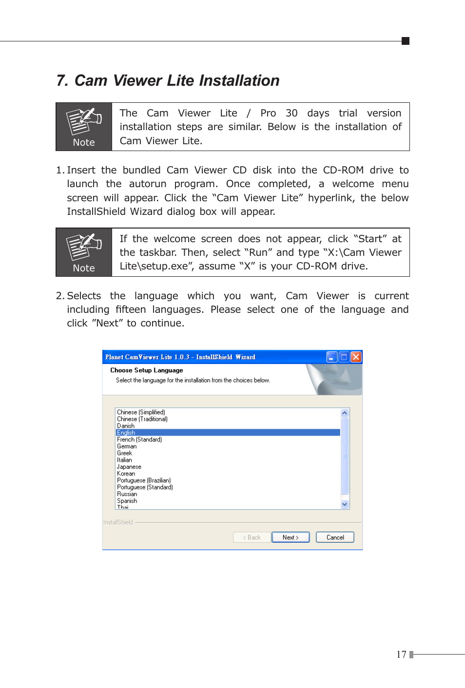 Cam viewer lite installation | PLANET ICA-510 User Manual | Page 17 / 24