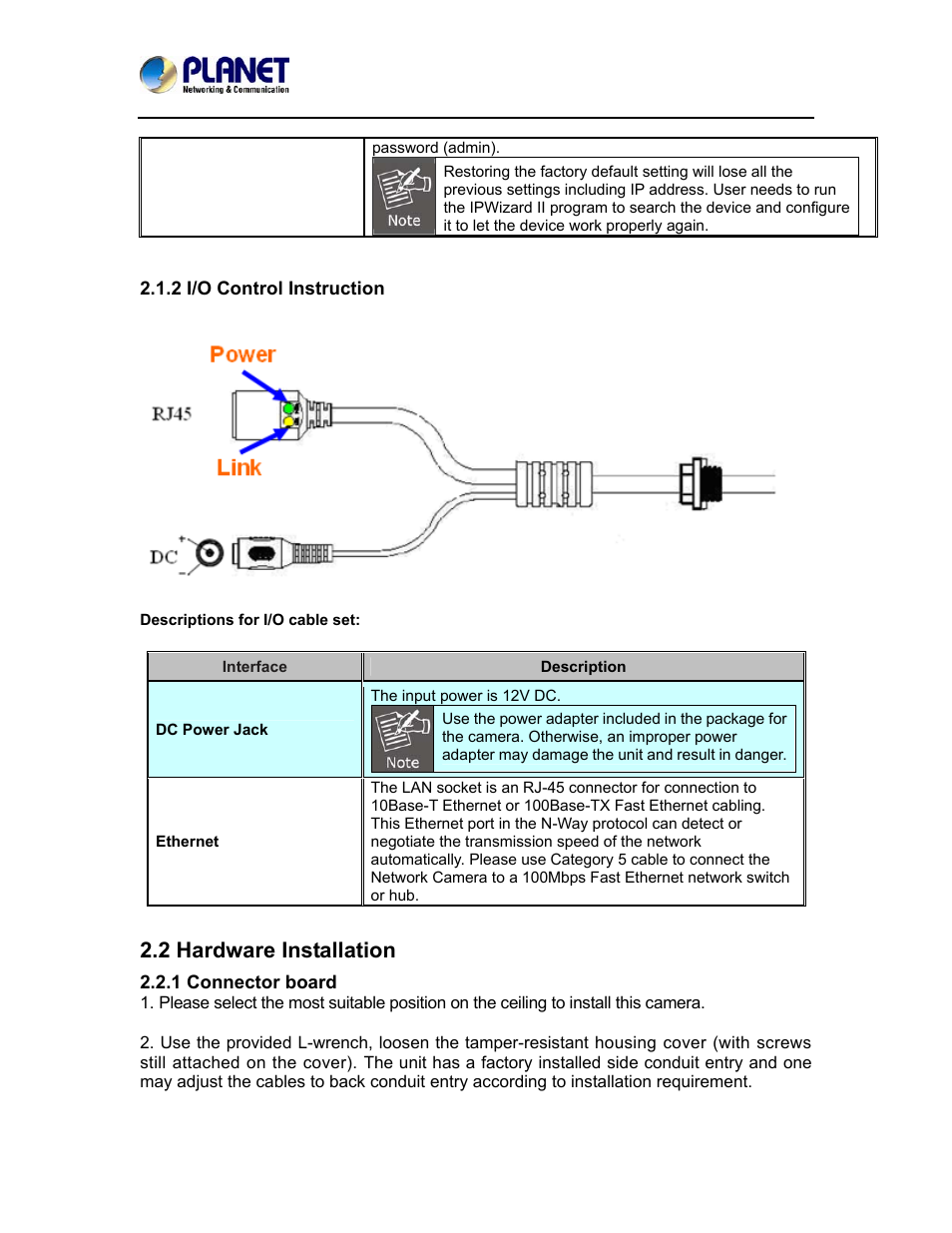 2 i/o control instruction, 2 hardware installation, 1 connector board | PLANET ICA-5150 User Manual | Page 12 / 90