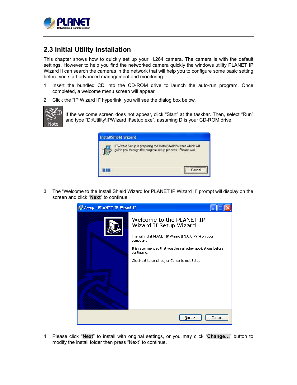 3 initial utility installation | PLANET ICA-5150 User Manual | Page 16 / 90