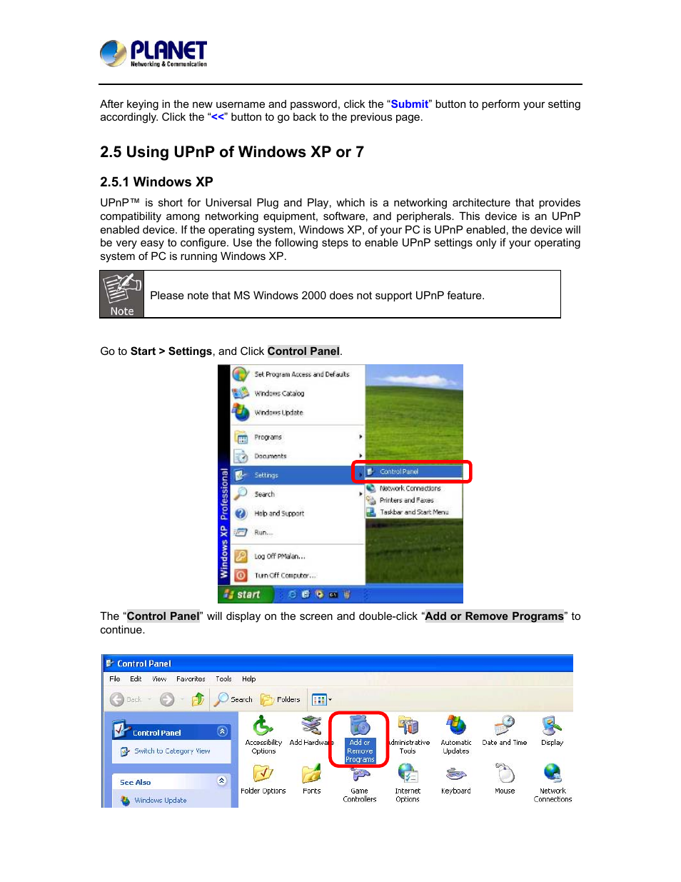 5 using upnp of windows xp or 7, 1 windows xp | PLANET ICA-5150 User Manual | Page 21 / 90