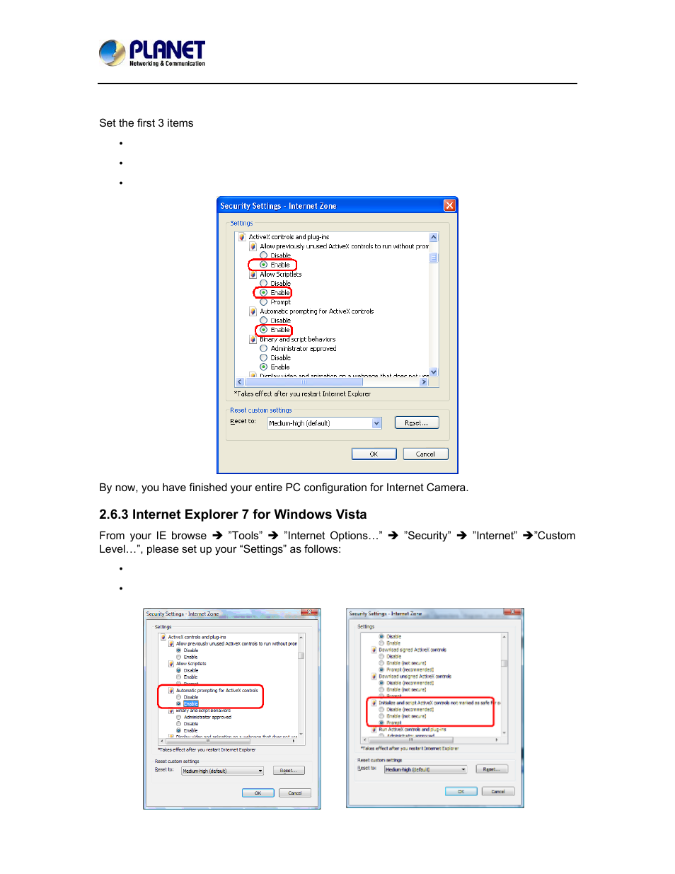 3 internet explorer 7 for windows vista | PLANET ICA-5150 User Manual | Page 28 / 90