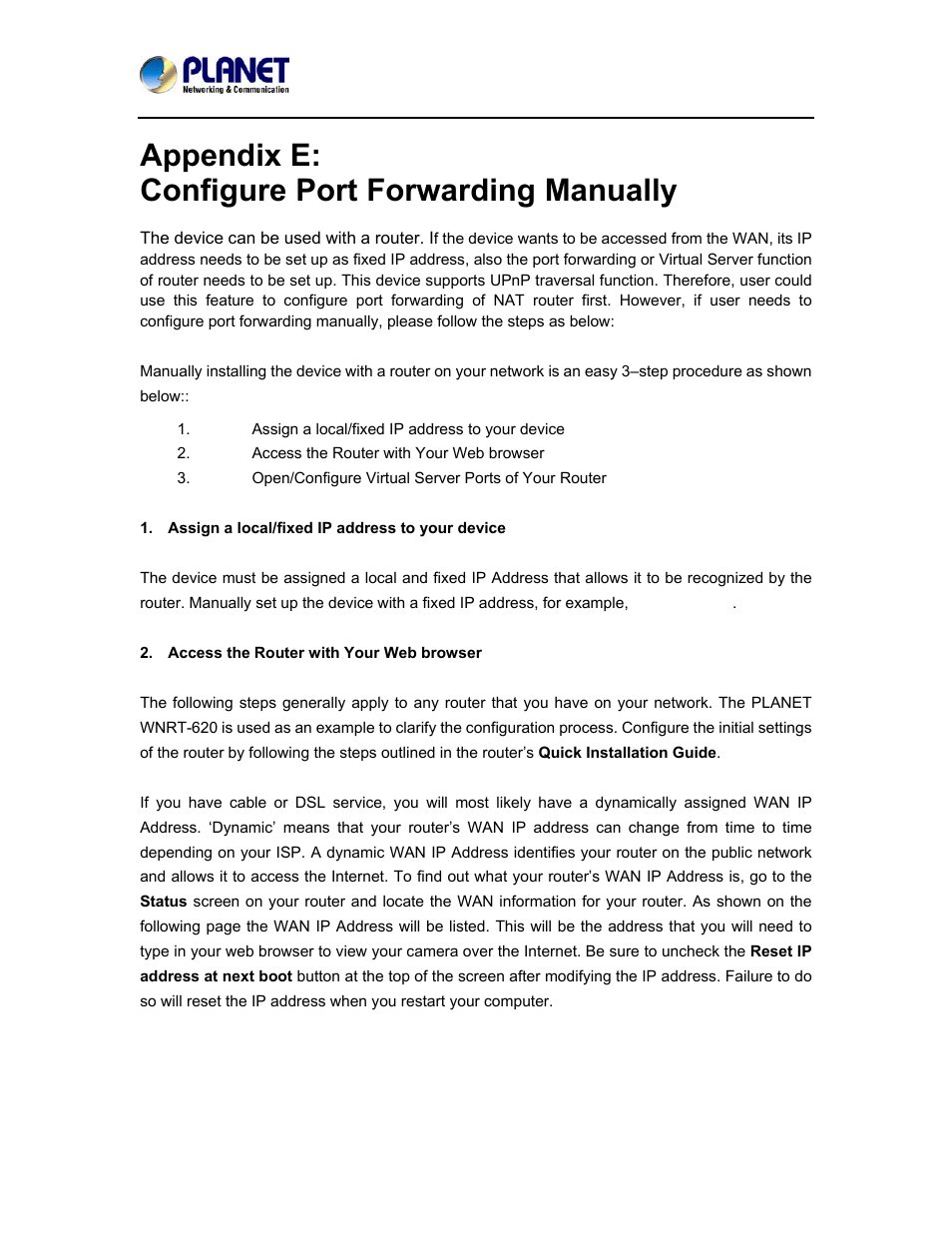 Appendix e: configure port forwarding manually, Appendix e, Configure port forwarding manually | PLANET ICA-5150 User Manual | Page 82 / 90