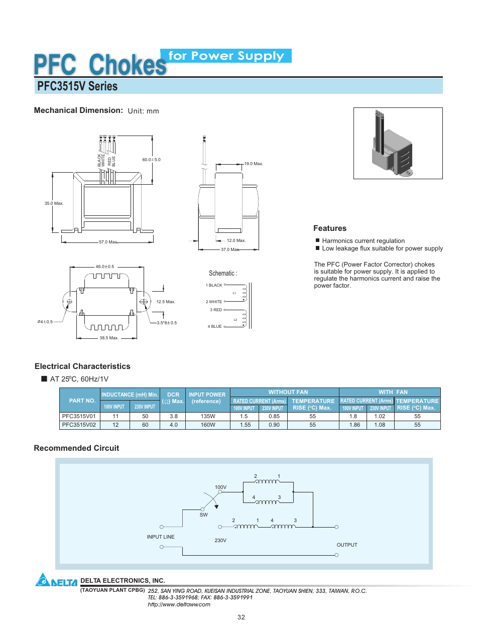 Delta Electronics PFC Chokes PFC3515V Series User Manual | 1 page