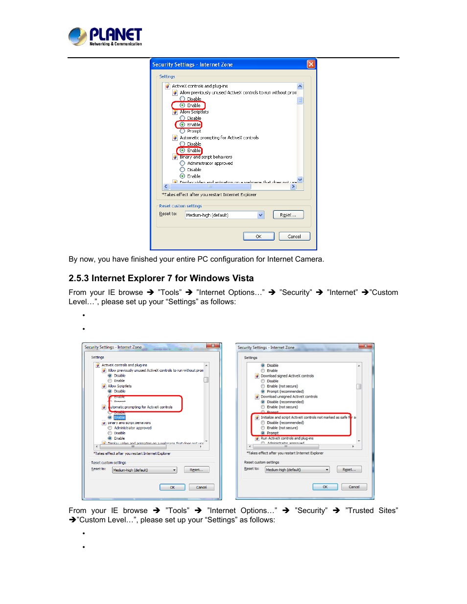 3 internet explorer 7 for windows vista | PLANET ICA-5250 User Manual | Page 26 / 74
