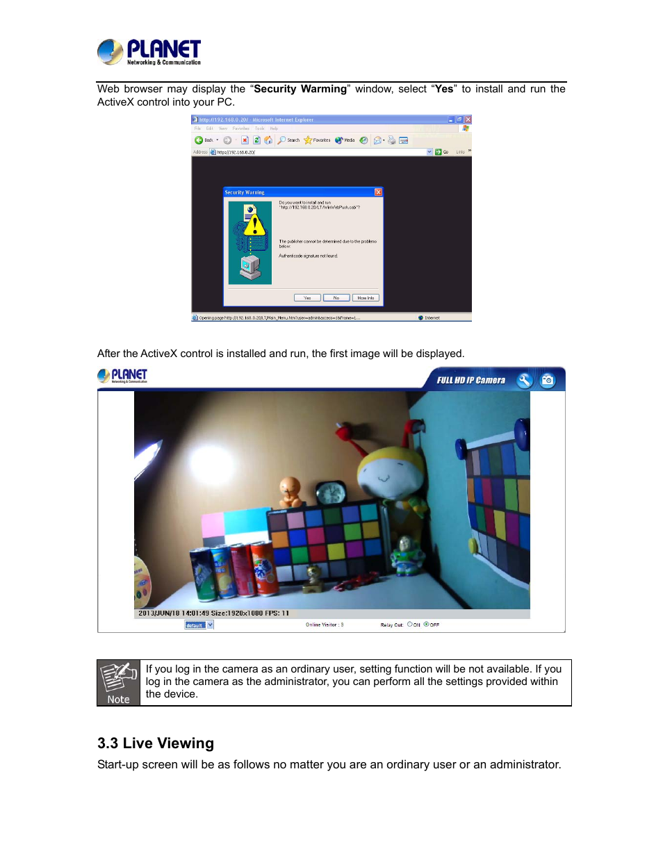 3 live viewing | PLANET ICA-5250 User Manual | Page 29 / 74