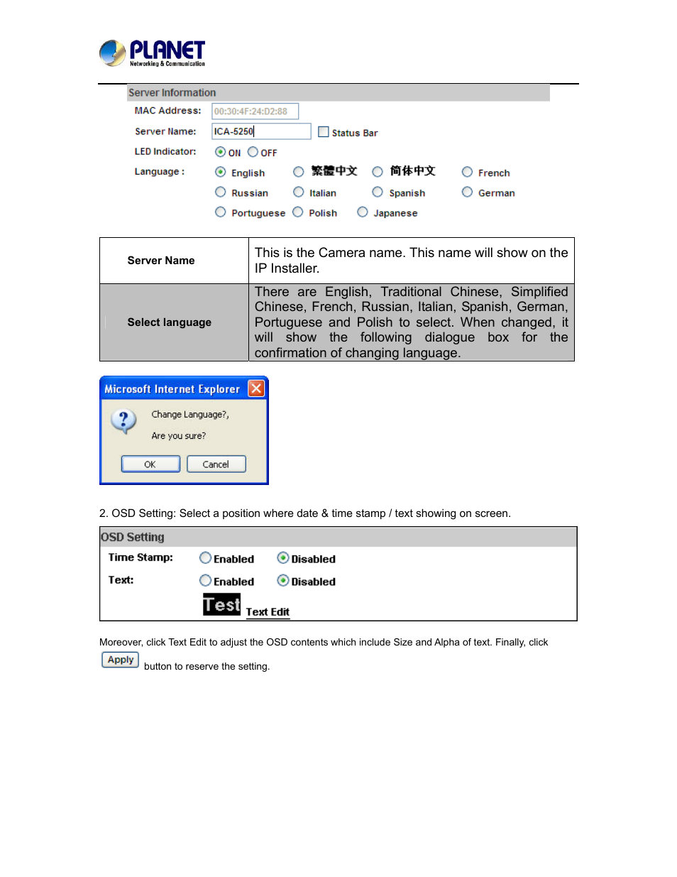 PLANET ICA-5250 User Manual | Page 33 / 74