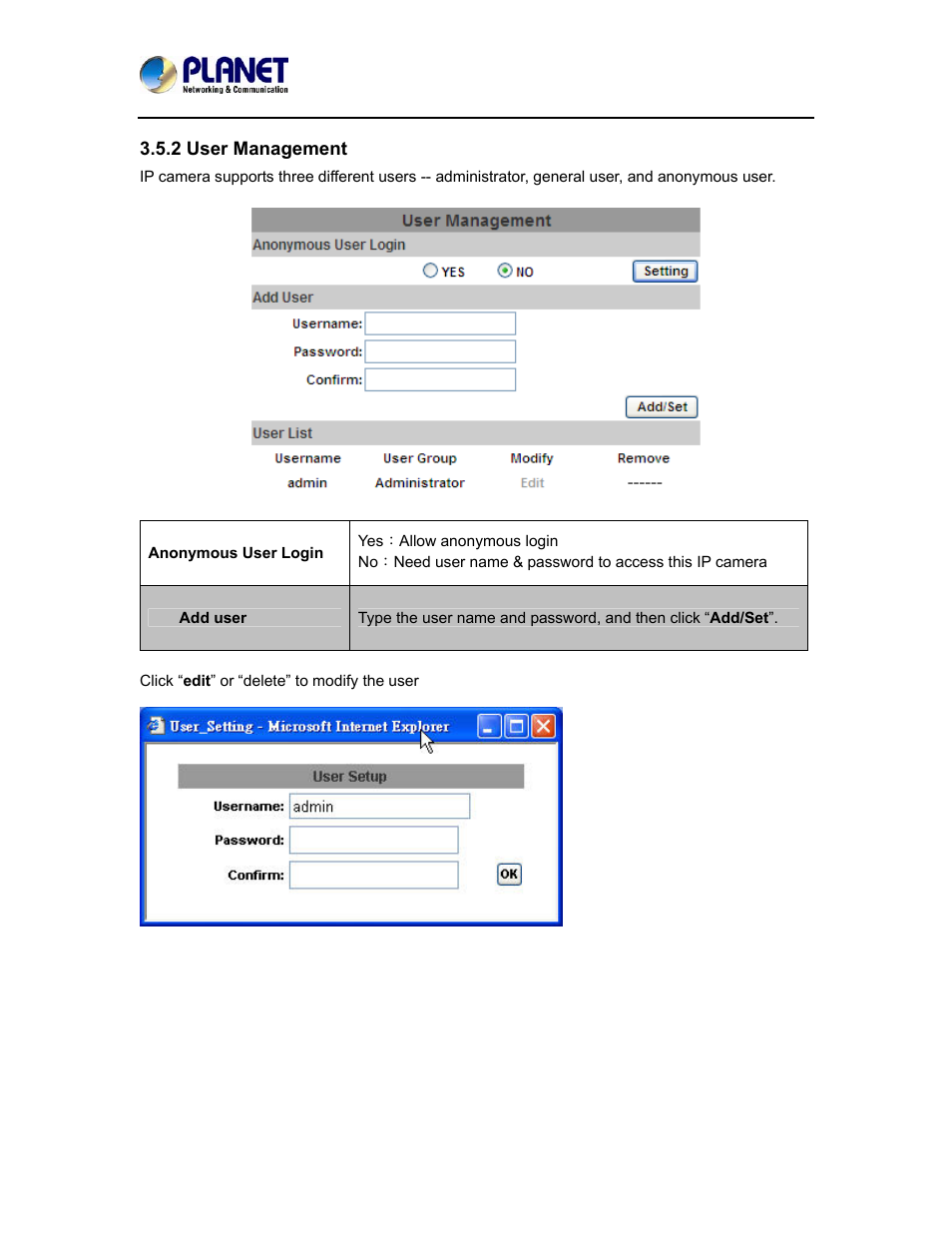2 user management | PLANET ICA-5250 User Manual | Page 35 / 74