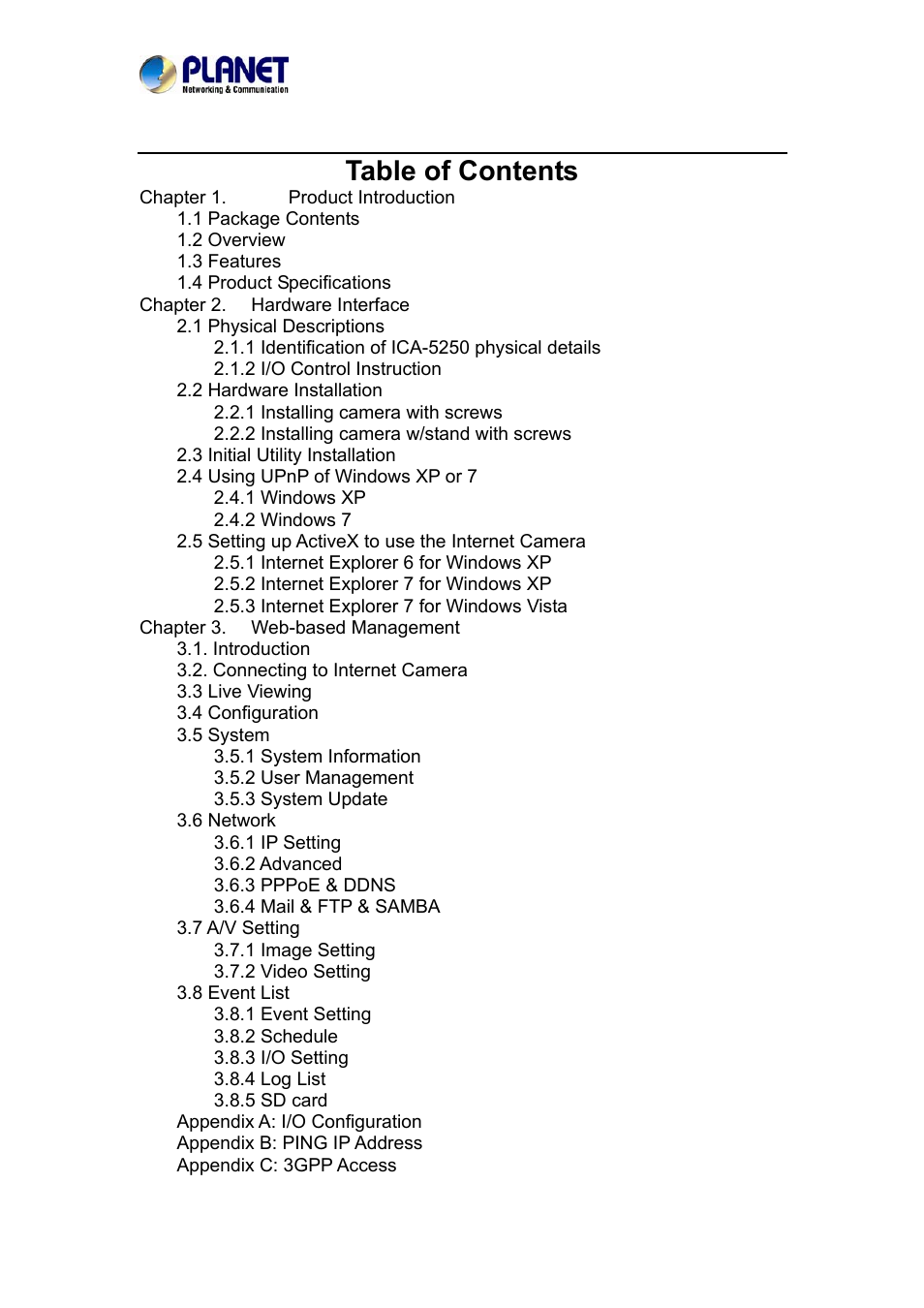 PLANET ICA-5250 User Manual | Page 4 / 74