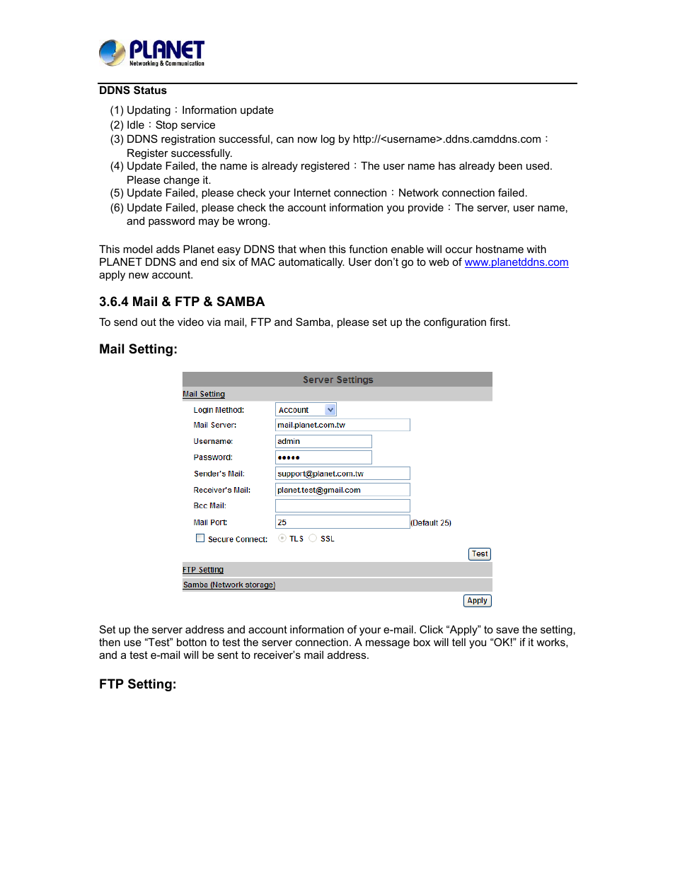 4 mail & ftp & samba | PLANET ICA-5250 User Manual | Page 47 / 74