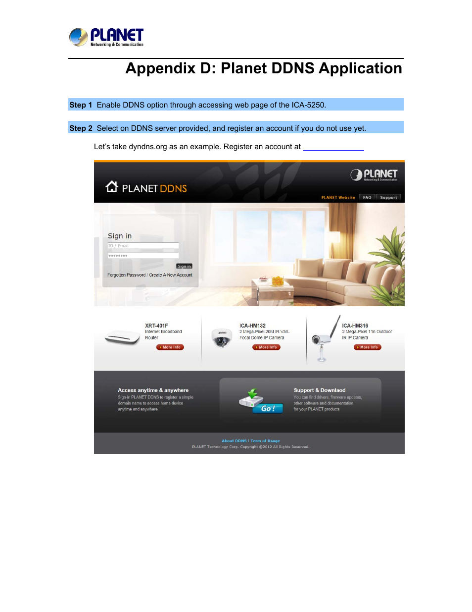 Appendix d: planet ddns application | PLANET ICA-5250 User Manual | Page 66 / 74