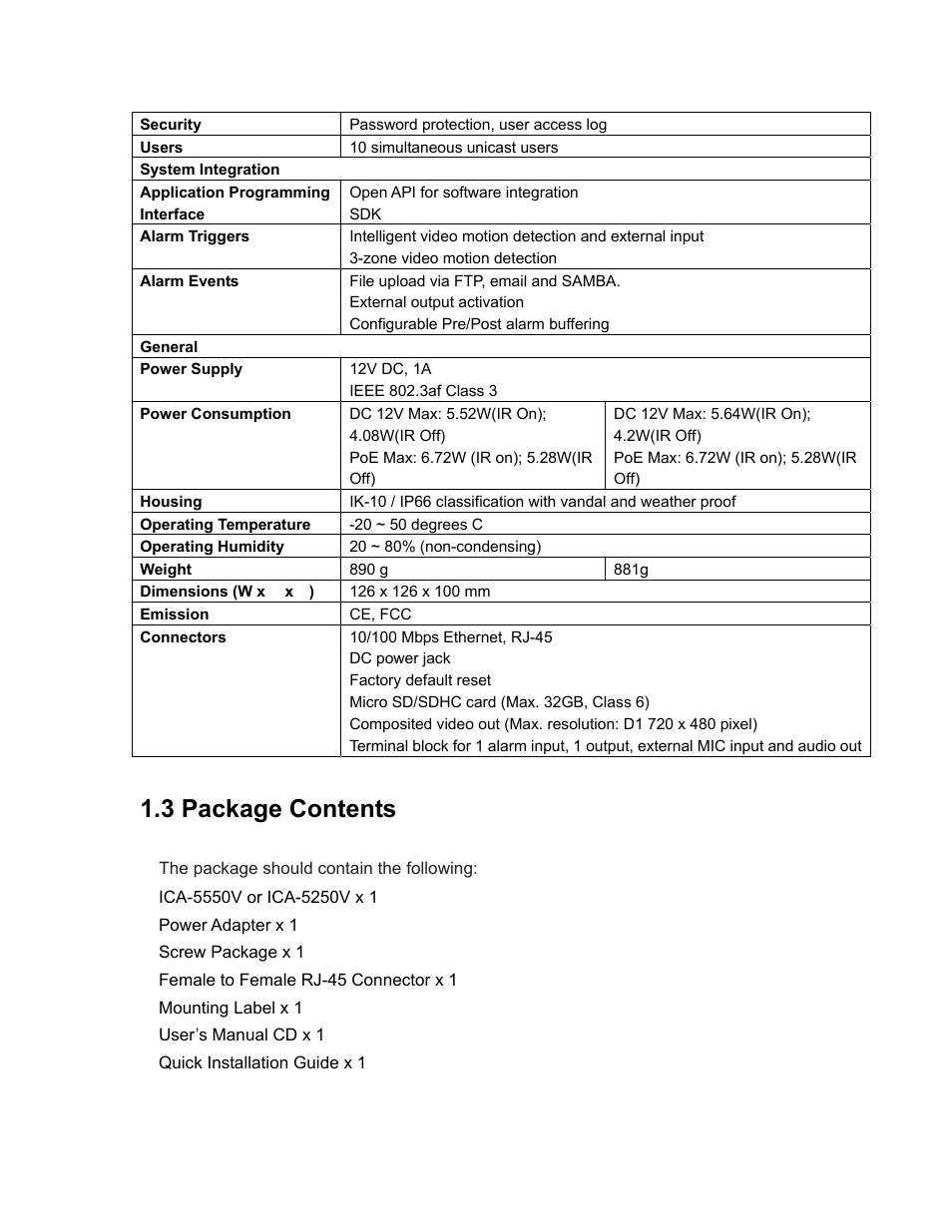 3 package contents | PLANET ICA-5250V User Manual | Page 12 / 81