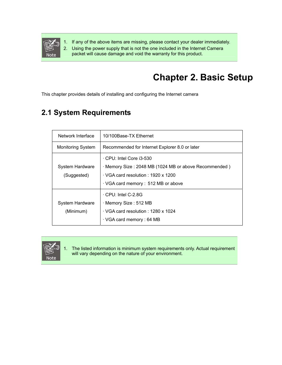 Chapter2. basic setup, 1 system requirements, Chapter 2 | Basic setup, Chapter 2. basic setup | PLANET ICA-5250V User Manual | Page 13 / 81