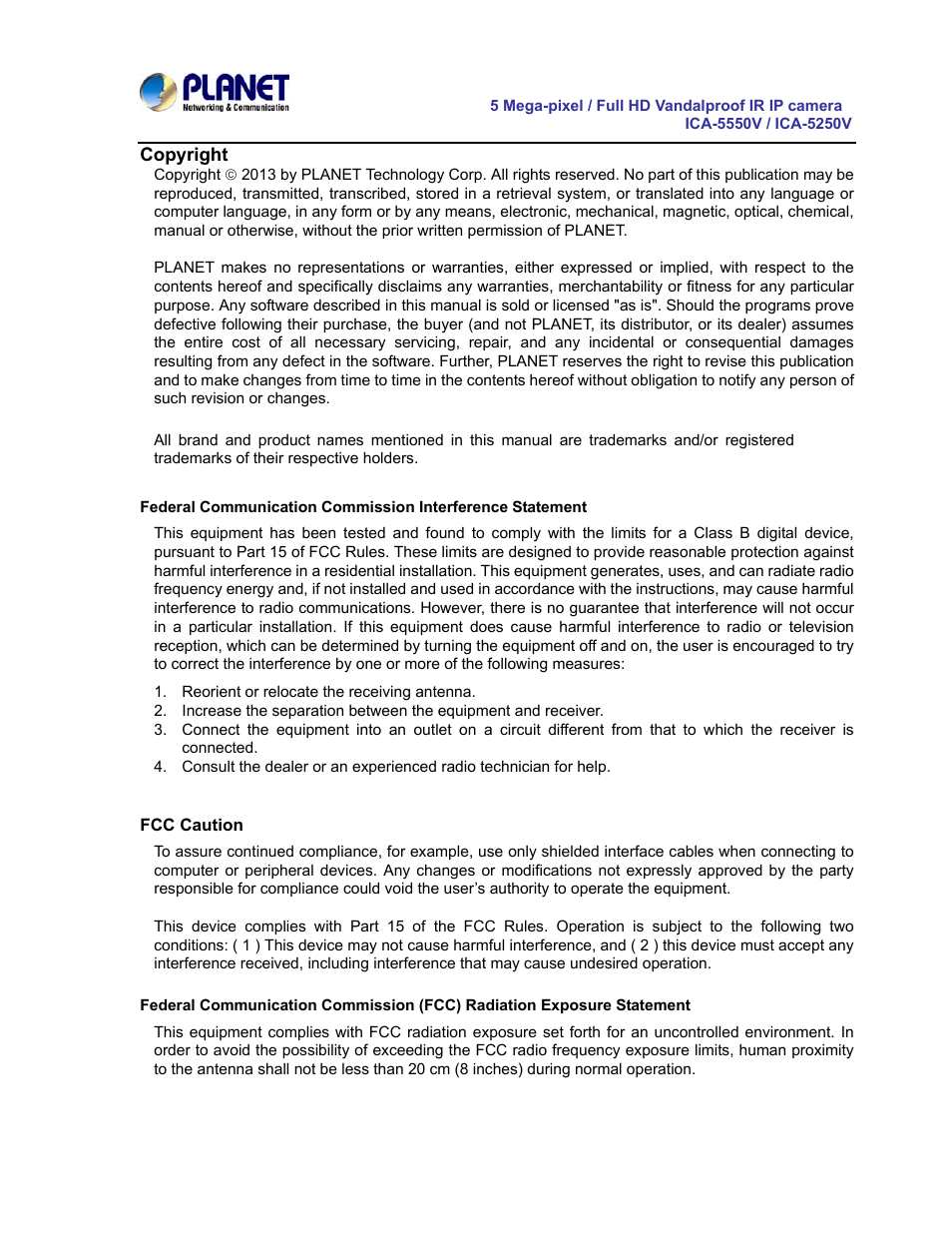 PLANET ICA-5250V User Manual | Page 2 / 81