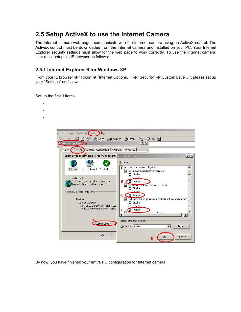 5 setup activex to use the internet camera, 1 internet explorer 6 for windows xp | PLANET ICA-5250V User Manual | Page 25 / 81