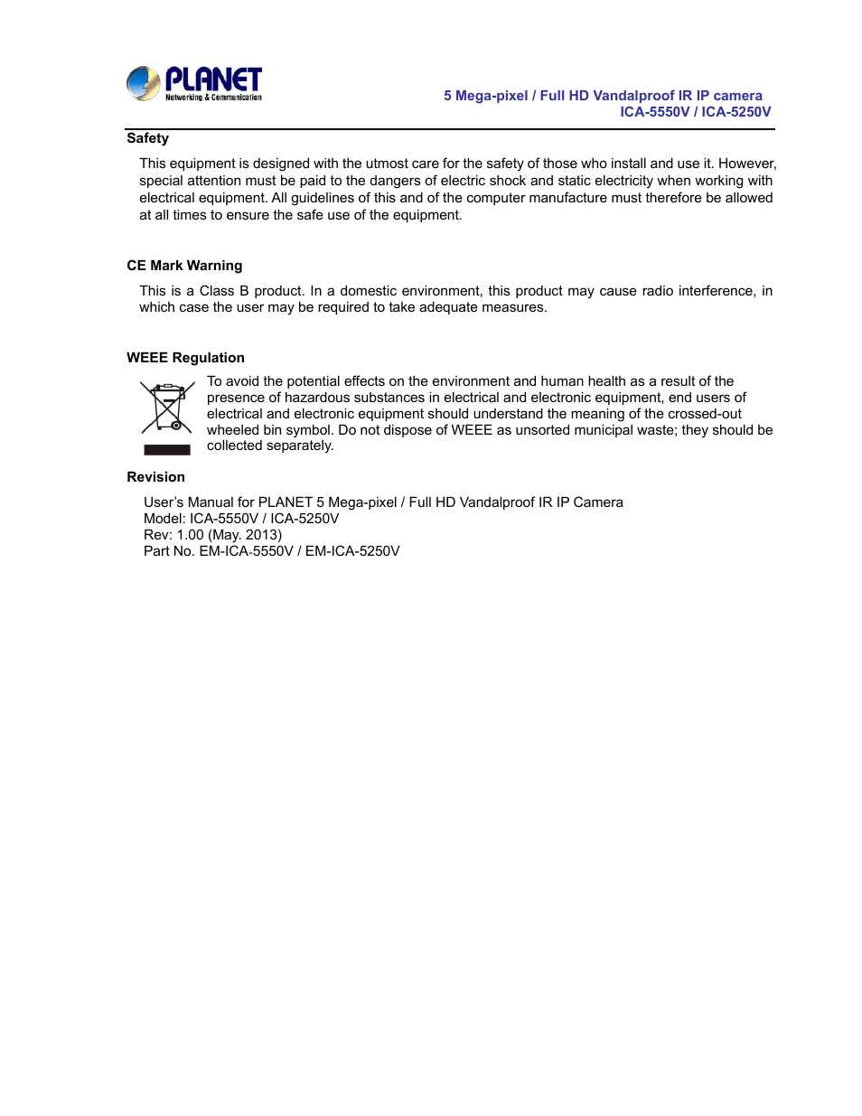 PLANET ICA-5250V User Manual | Page 3 / 81