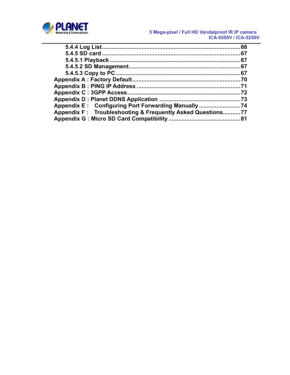 PLANET ICA-5250V User Manual | Page 5 / 81