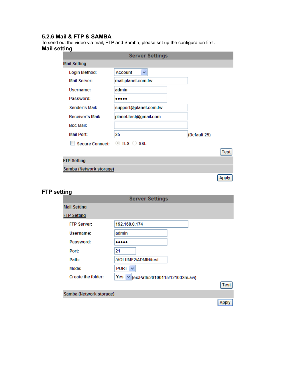 6 mail & ftp & samba | PLANET ICA-5250V User Manual | Page 55 / 81