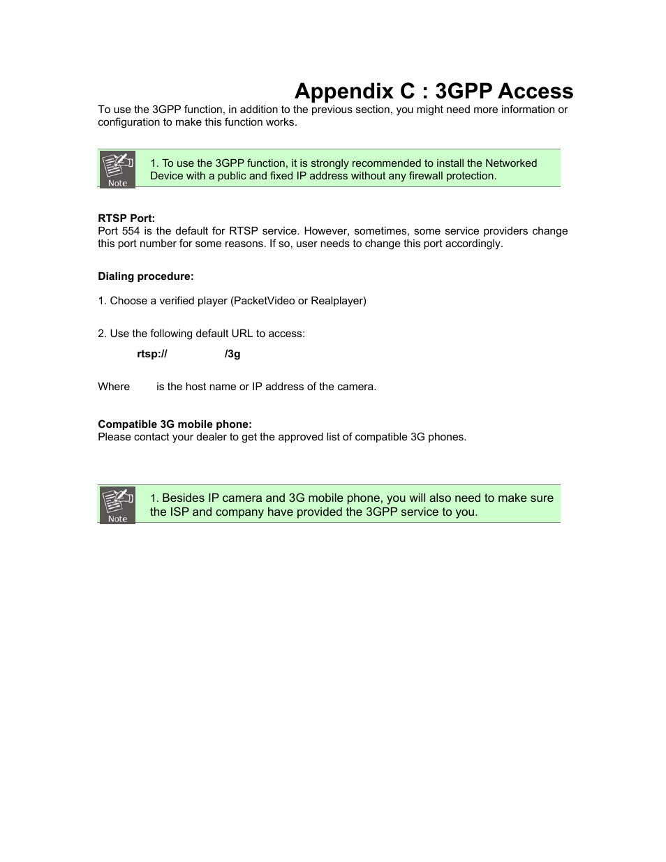 Appendix c : 3gpp access, Appendix c, 3gpp access | PLANET ICA-5250V User Manual | Page 72 / 81