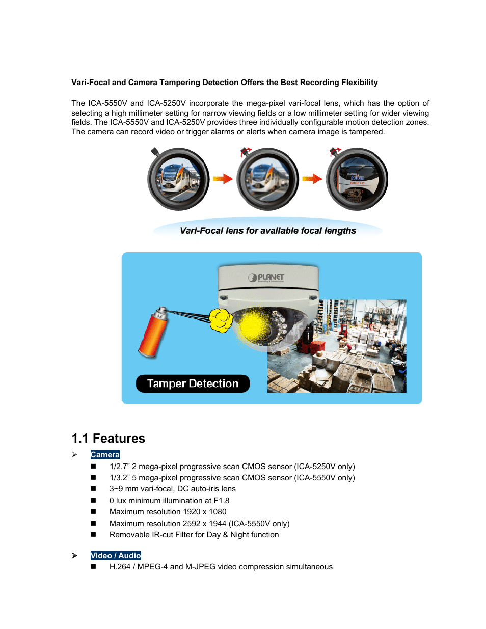 1 features | PLANET ICA-5250V User Manual | Page 9 / 81