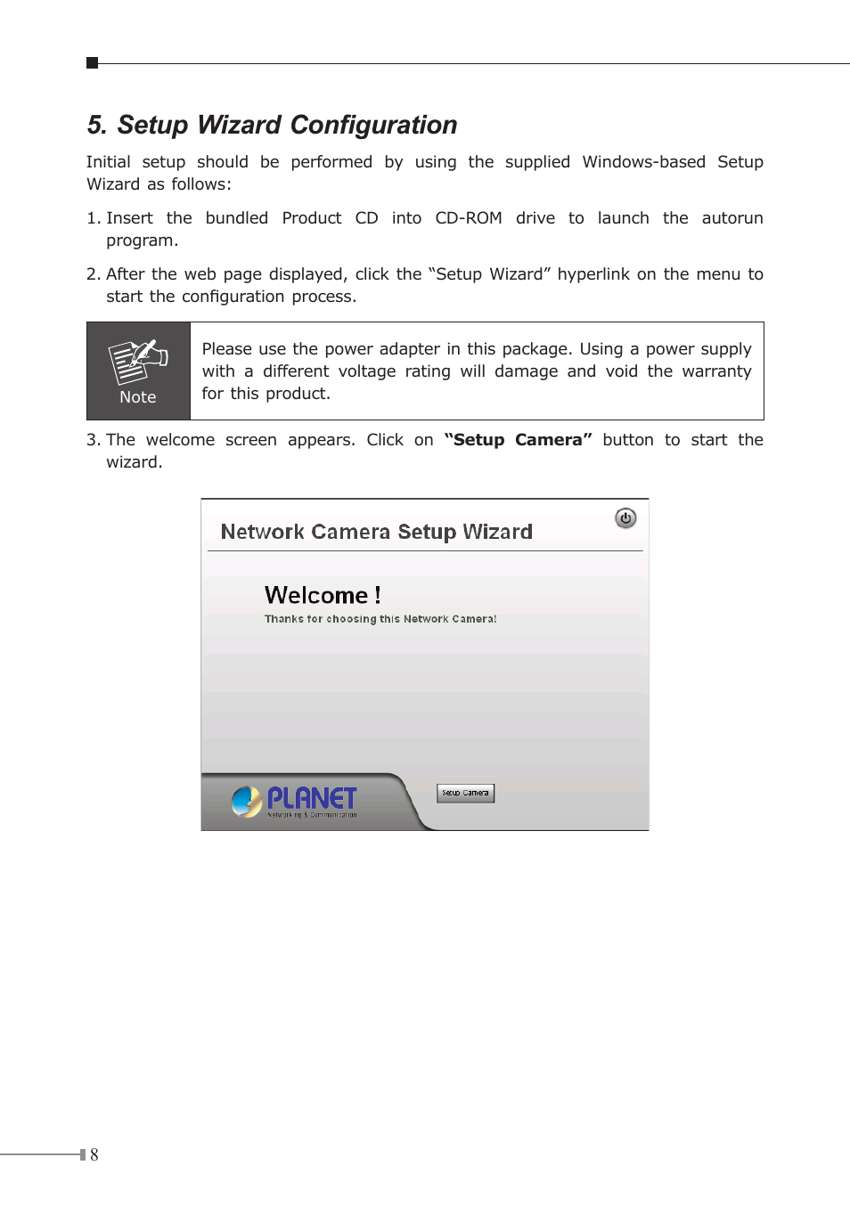 Setup wizard configuration | PLANET ICA-750 User Manual | Page 8 / 20