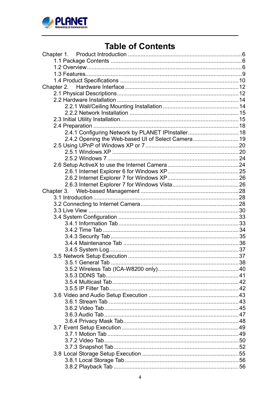 PLANET ICA-8200 User Manual | Page 4 / 68