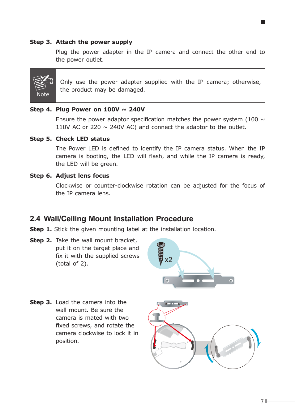 4 wall/ceiling mount installation proc, 4 wall/ceiling mount installation procedure | PLANET ICA-8200 User Manual | Page 7 / 12