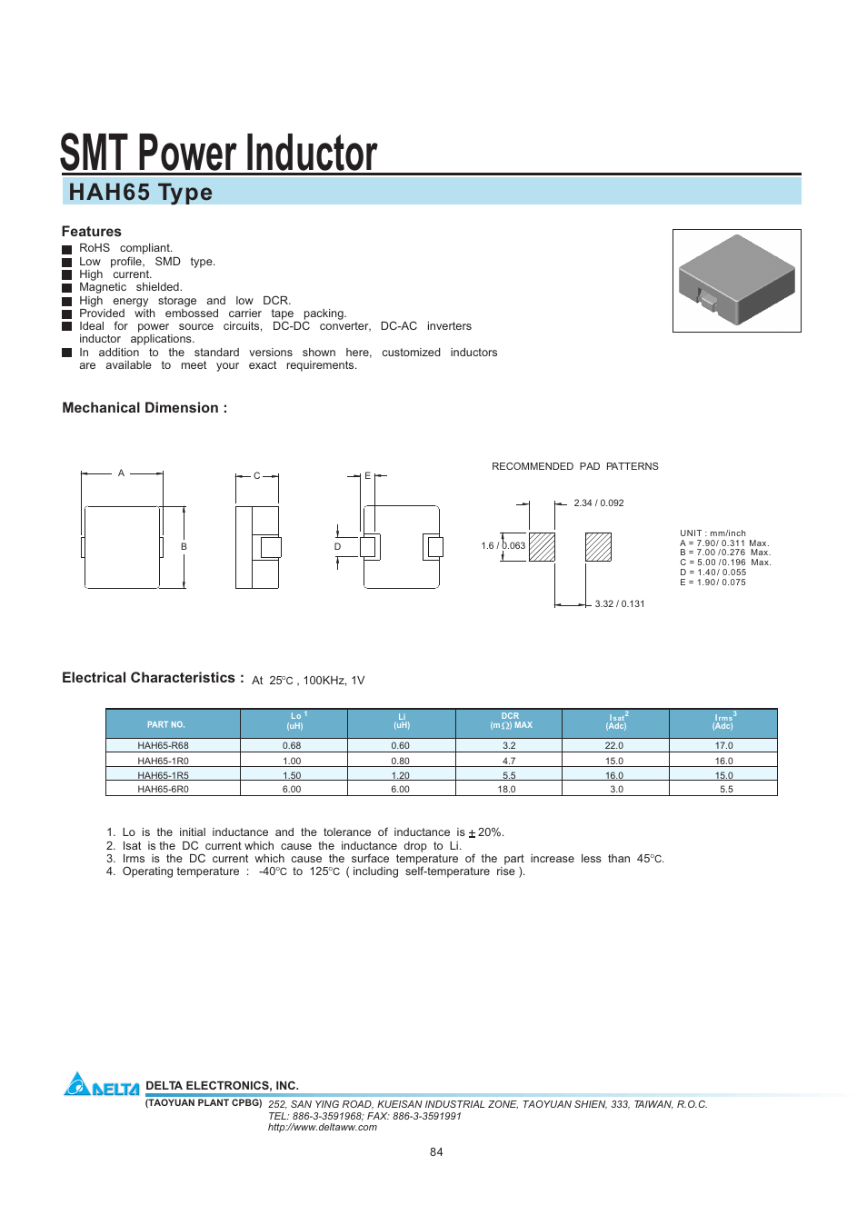 Delta Electronics HAH65 User Manual | 1 page