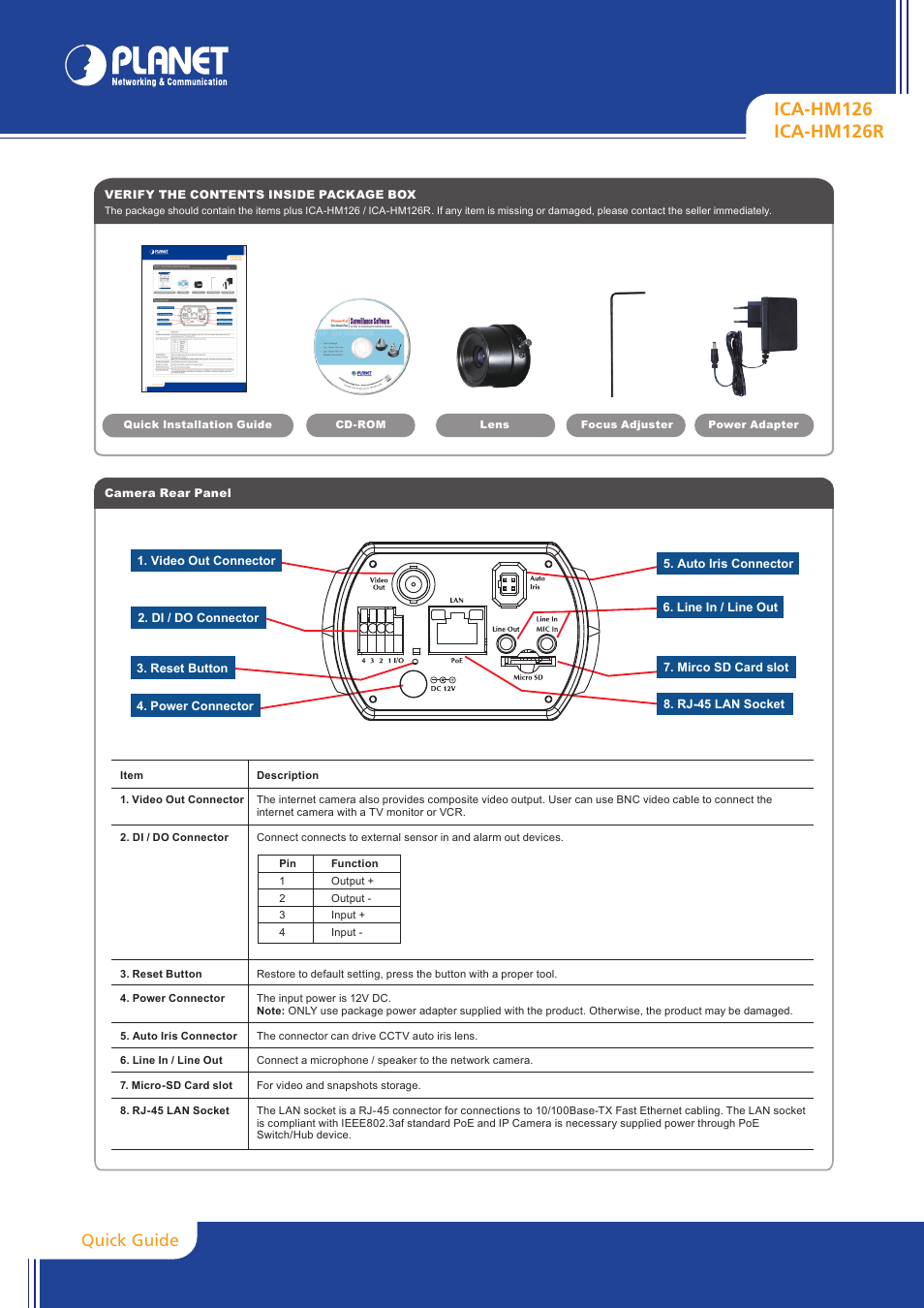 PLANET ICA-HM126 User Manual | 2 pages